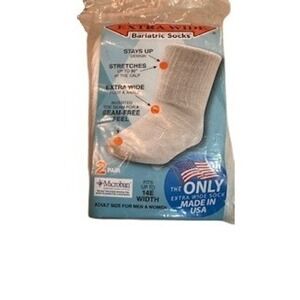 Extra Wide Bariatric Socks 2 Pair White Fits Up to 14E Width 30 Inch Calf USA